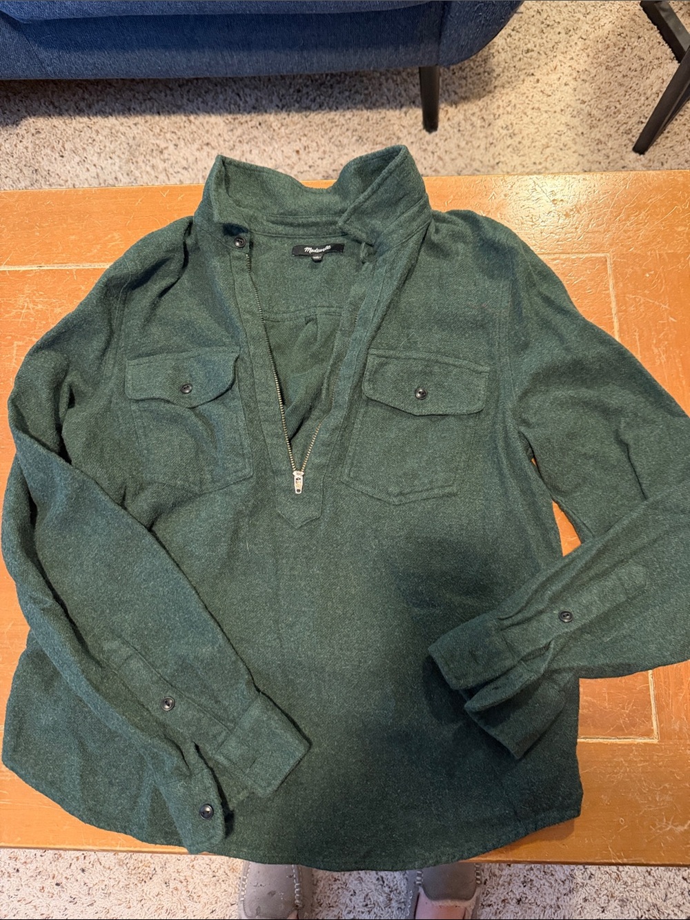 Women’s Madewell Forest Green Button-Detail Pullover Shirt